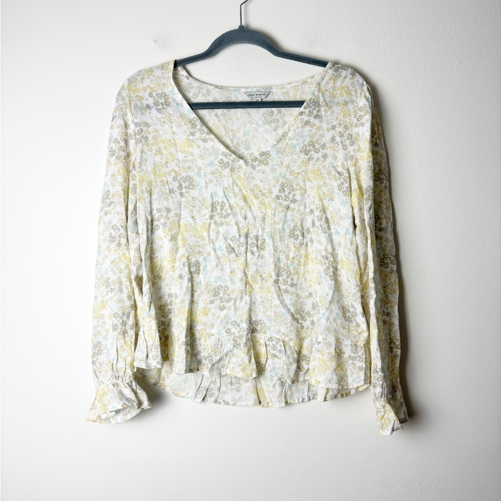 LUCKY BRAND • Women’s Floral Printed Ruffle Hemline Viscose Lightweight Blouse